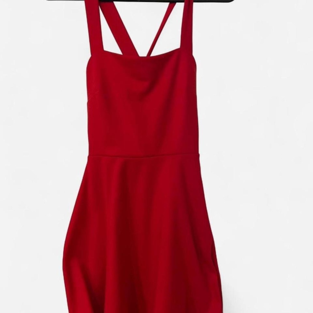 Forever 21 Red Halter Skater Dress Criss Cross Back Party Mini Club Date y2k